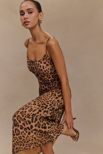 ROF Leanne Şifon Midi Elbise - Leopar Desenli