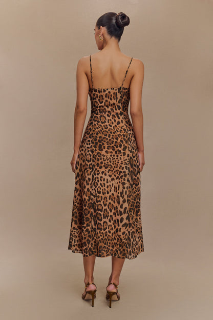 ROF Leanne Şifon Midi Elbise - Leopar Desenli