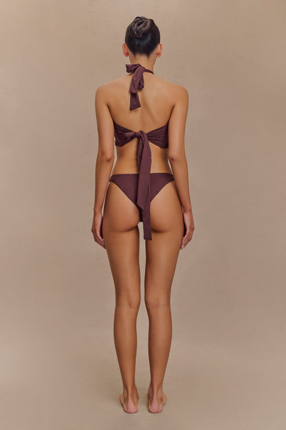 ROF Carissa Floral Donanımlı Boyundan Bağlamalı Bikini Üstü - Çikolata