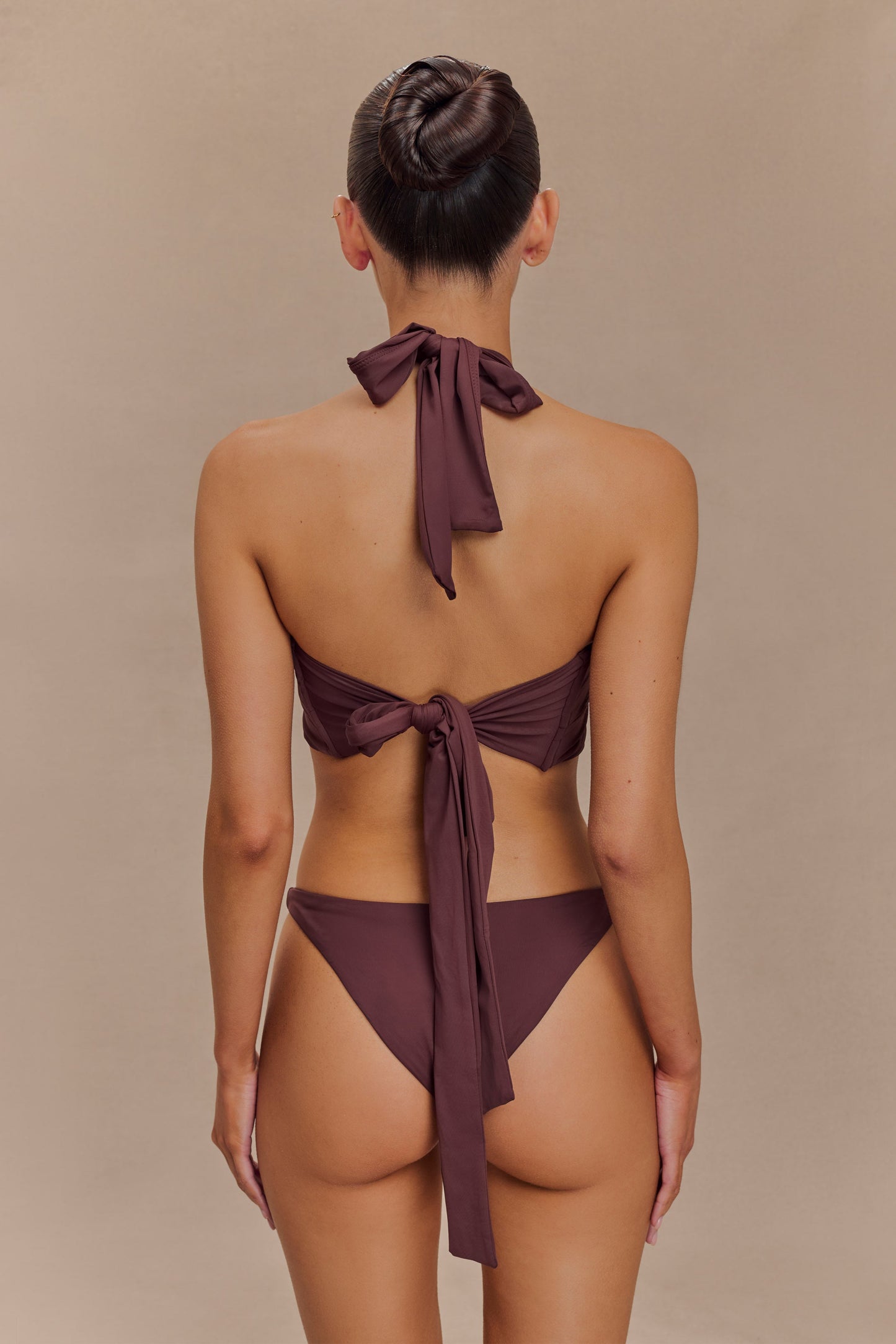 ROF Carissa Floral Donanımlı Boyundan Bağlamalı Bikini Üstü - Çikolata