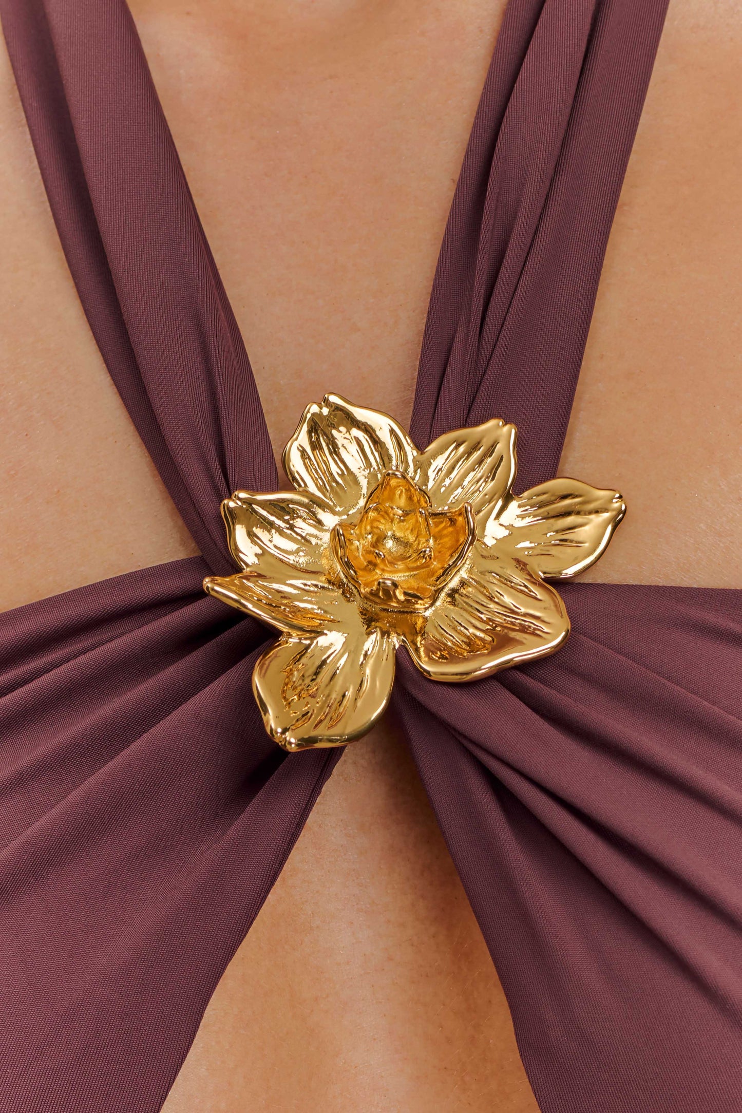 ROF Carissa Floral Donanımlı Boyundan Bağlamalı Bikini Üstü - Çikolata