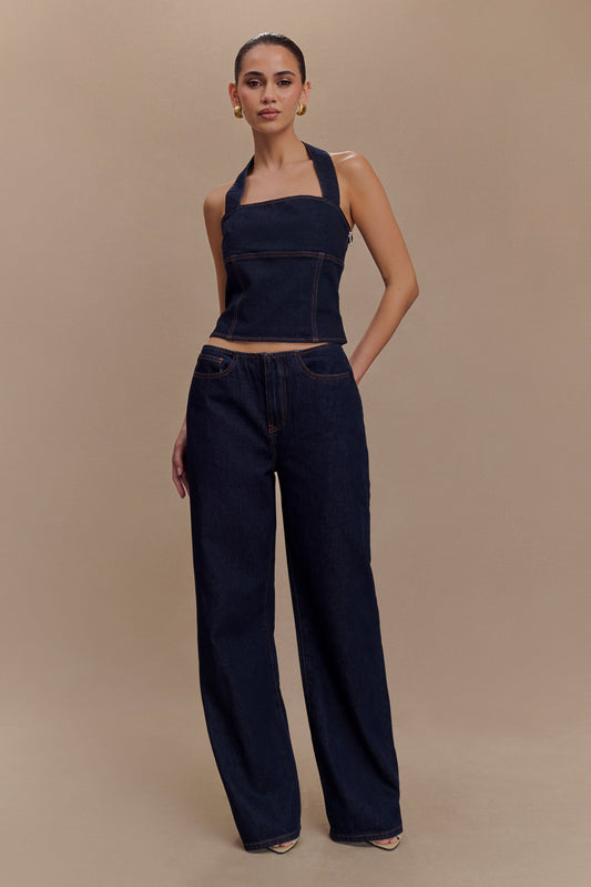 ROF Dayna Denim Boyundan Bağlamalı Üst - İndigo Mavi