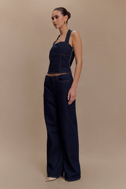 ROF Dayna Denim Boyundan Bağlamalı Üst - İndigo Mavi