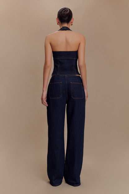ROF Dayna Denim Boyundan Bağlamalı Üst - İndigo Mavi