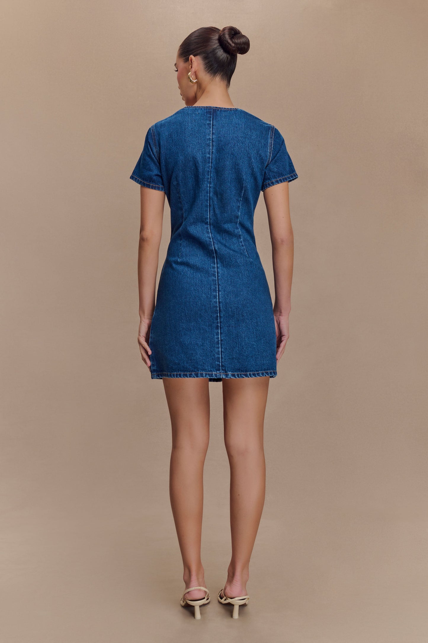 ROF Monica Sweetheart Denim Mini Elbise - Koyu Mavi