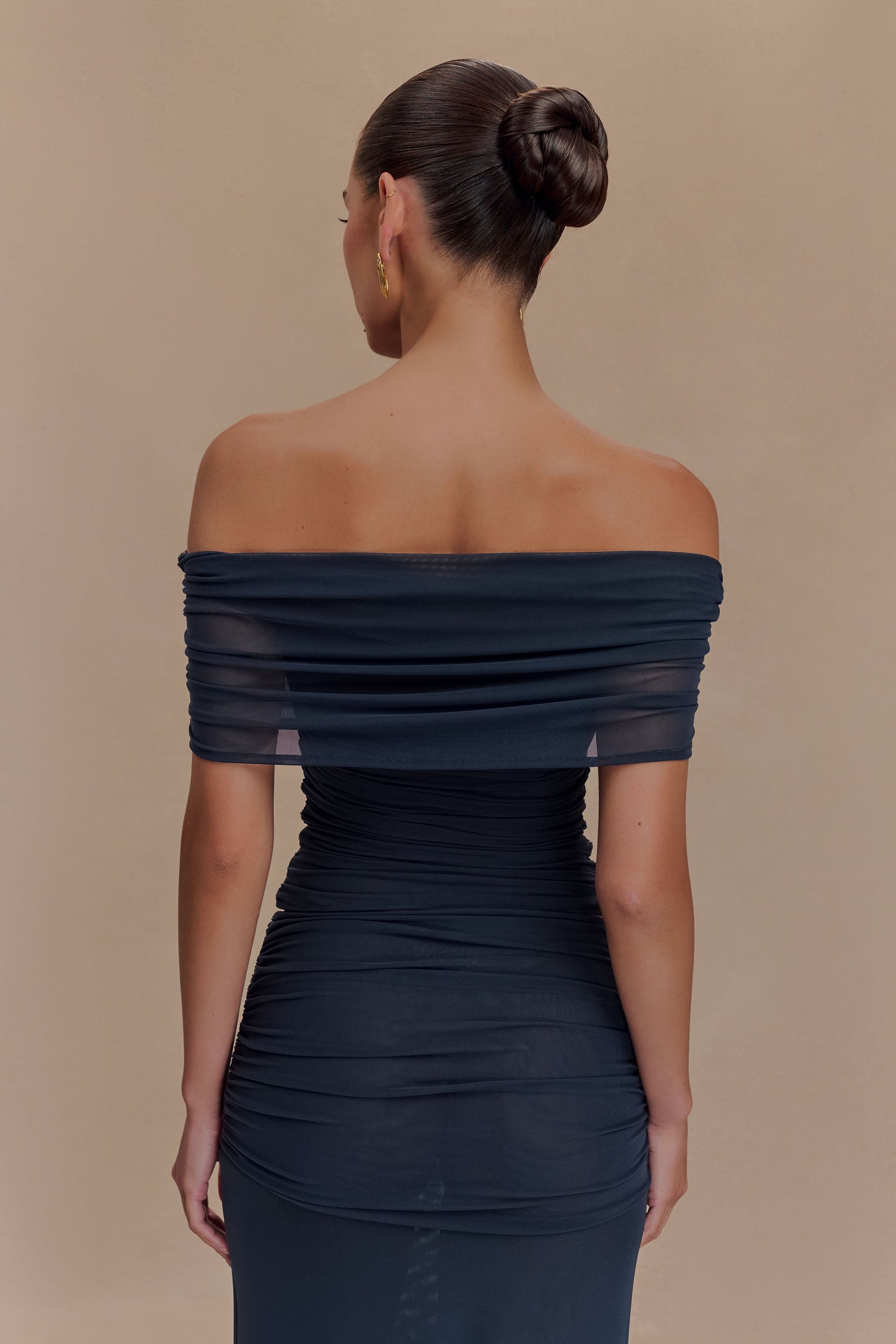 ROF Arna Düşük Omuzlu File Crop Top - Gece Mavisi