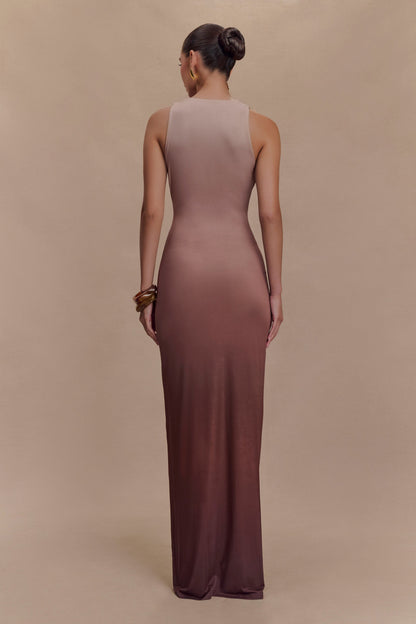 ROF Stella Drapeli Dar Maxi Elbise - Mocha Ombre