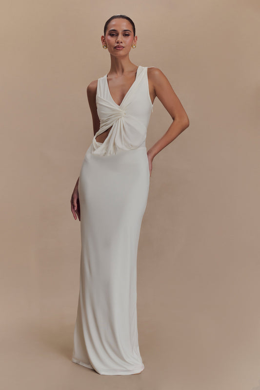 ROF Kassidy Şeftali Jersey Maxi Elbise - Fildişi