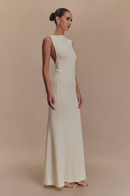 ROF Katerina Scuba Jersey Cut Out Maxi Elbise - Fildişi