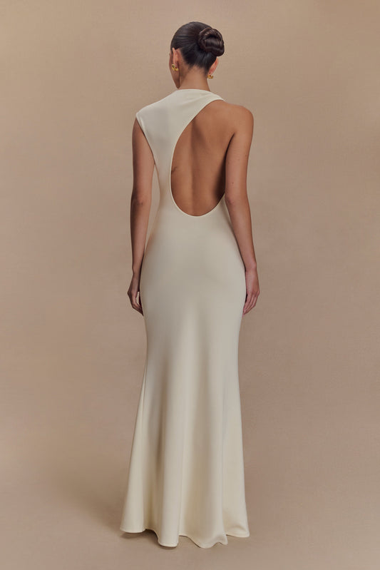 ROF Katerina Scuba Jersey Cut Out Maxi Elbise - Fildişi