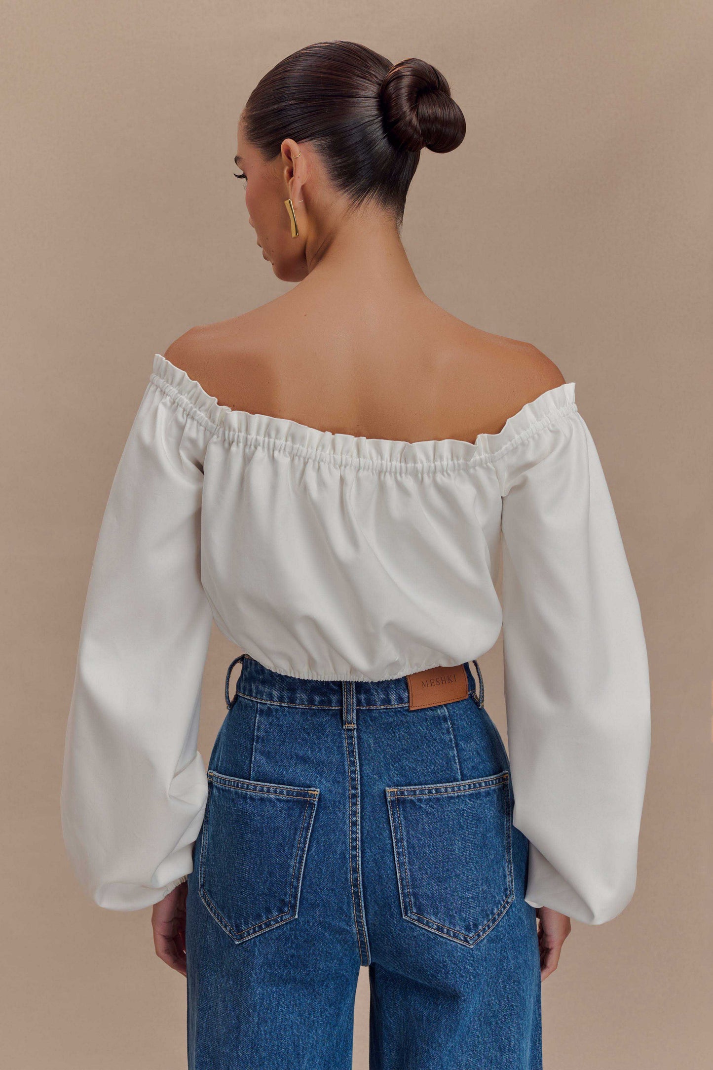 ROF Salome Düşük Omuz Crop Top - Beyaz