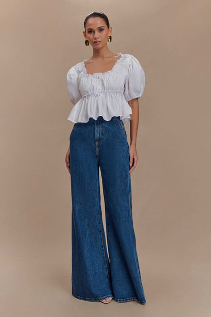 ROF Magdalena Puf Crop Top - Beyaz