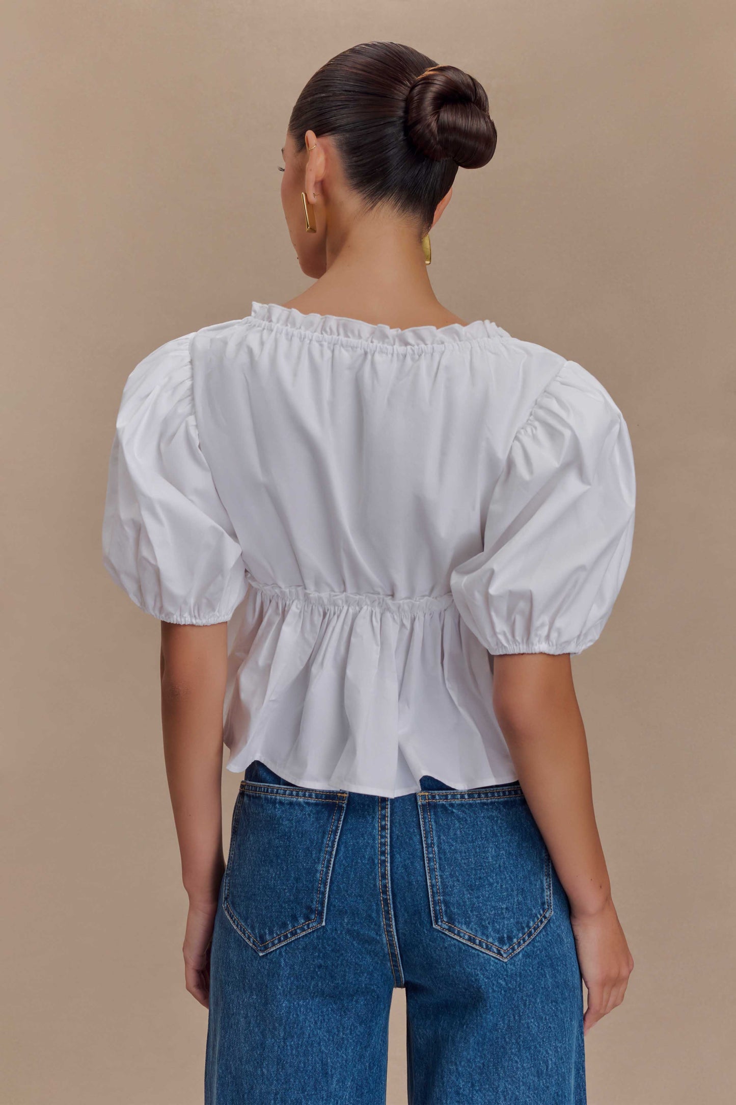 ROF Magdalena Puf Crop Top - Beyaz