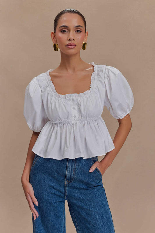 ROF Magdalena Puf Crop Top - Beyaz