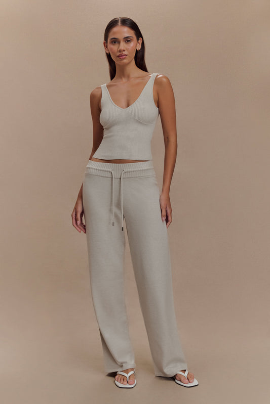 ROF Natalya Örgü Geniş Paça Pantolon - Heather Gri Marle