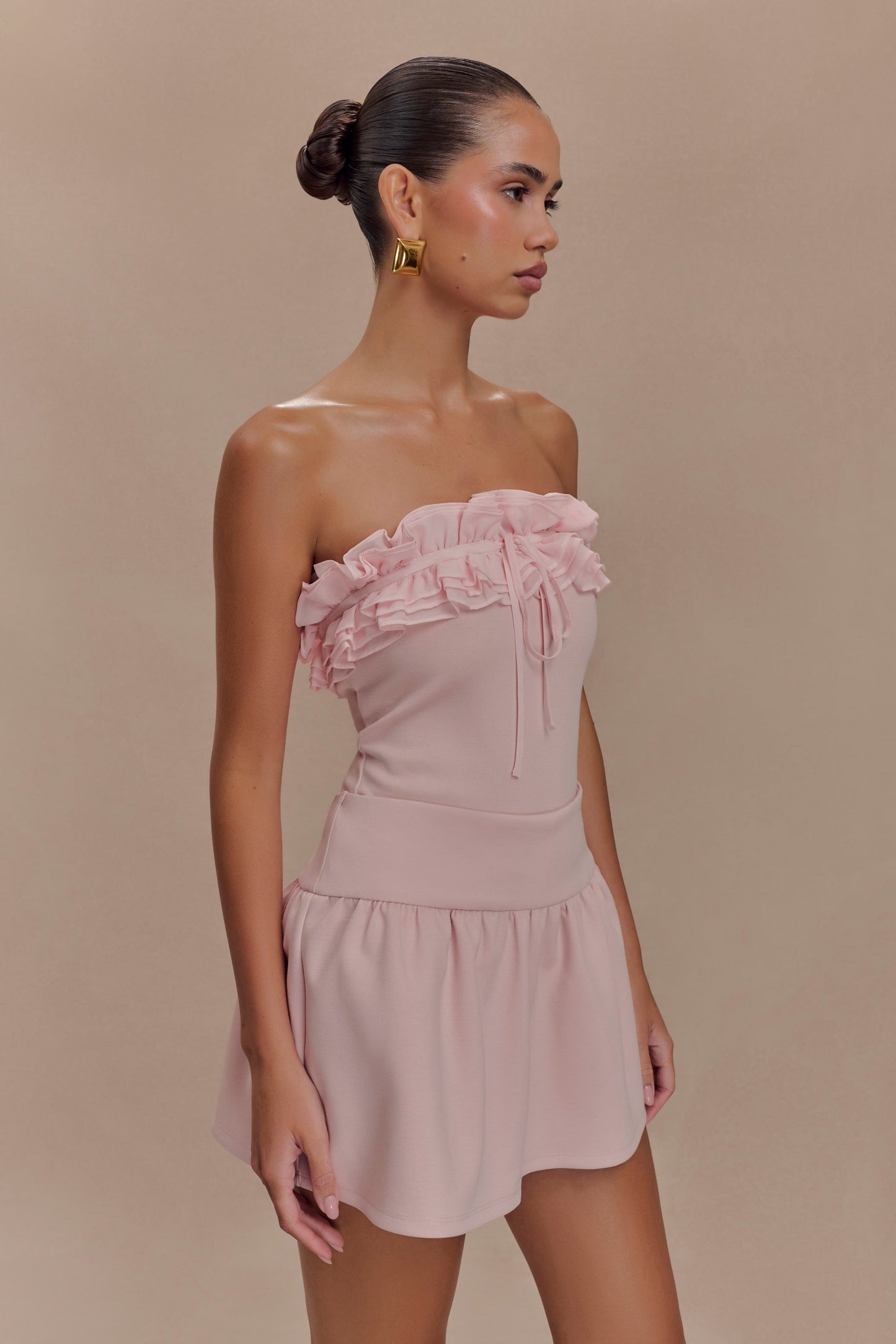 ROF Jennie Frill Mini Şort - Bale Pembesi