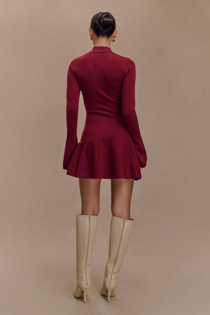 ROF Blair Pileli Örgü Mini Elbise - Merlot
