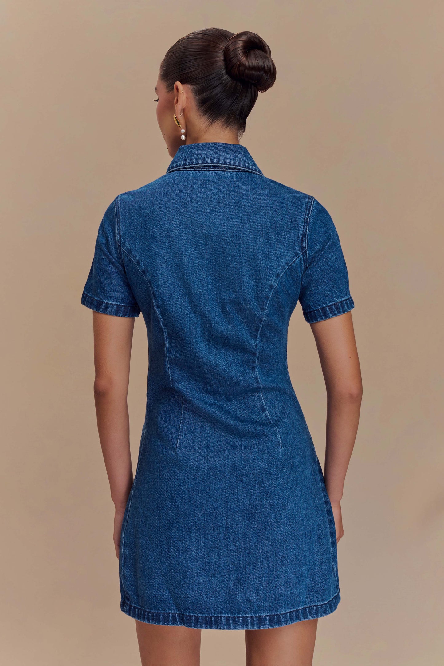 ROF Leighton Denim Düğmeli Mini Elbise - Koyu Mavi
