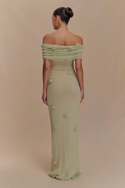 ROF Brynn Orkide Örgü Maxi Elbise - Pastel Yeşil