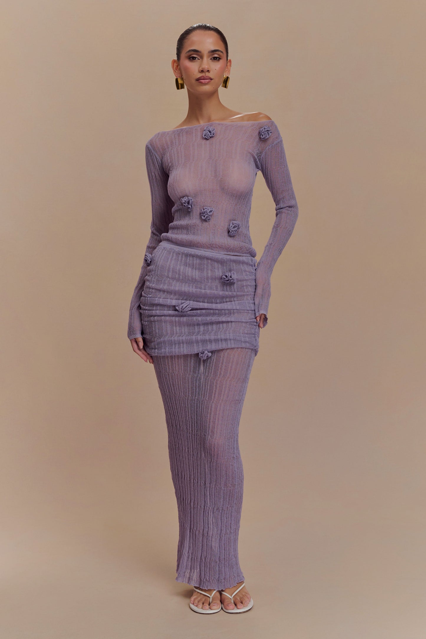 ROF Orianna Orchid Uzun Kollu Örgü Üst - Orkide