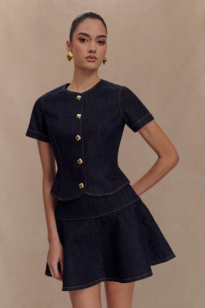 ROF Arista Denim Mini Etek - Yıkanmış İndigo Mavi