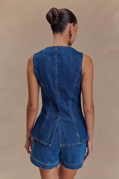 ROF Abel Denim Düğmeli Üst - Koyu Mavi