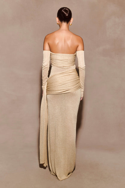 ROF Ingrid Metalik Örgü Maxi Elbise - Bronz