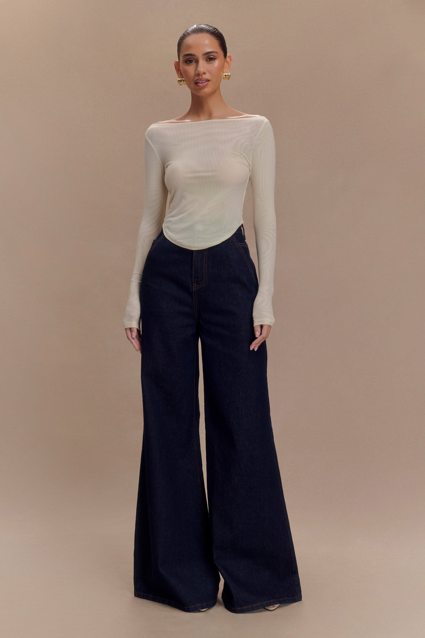 ROF Jen Geniş Paça Flare Denim Jeans - İndigo Mavi