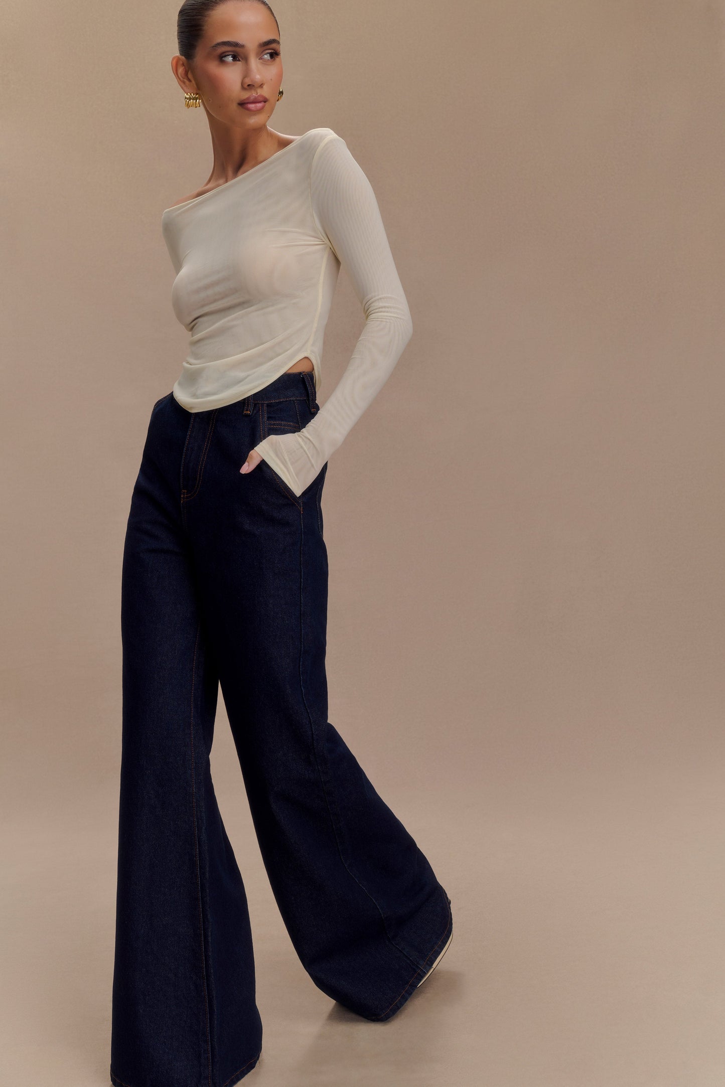 ROF Jen Geniş Paça Flare Denim Jeans - İndigo Mavi