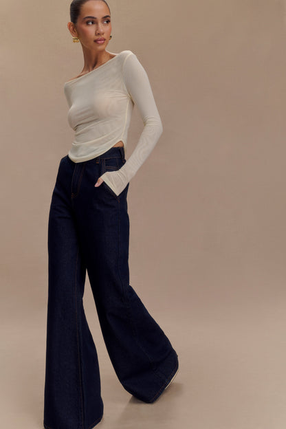 ROF Jen Geniş Paça Flare Denim Jeans - İndigo Mavi
