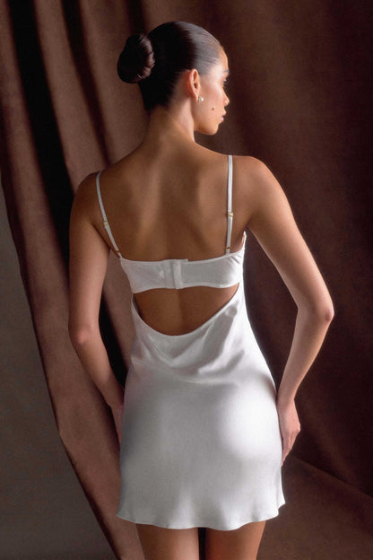 ROF Scarlett Saten Slip Mini Elbise - Fildişi