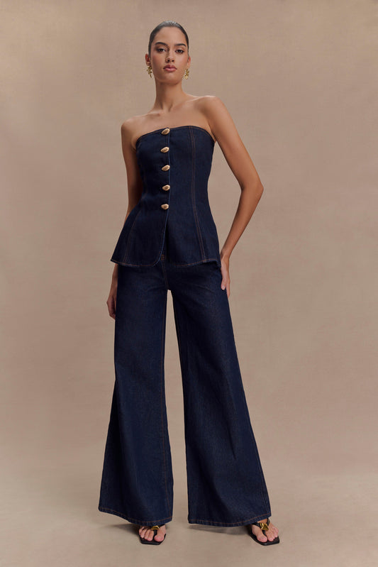 ROF Jen Geniş Paça Flare Denim Jeans - İndigo Mavi