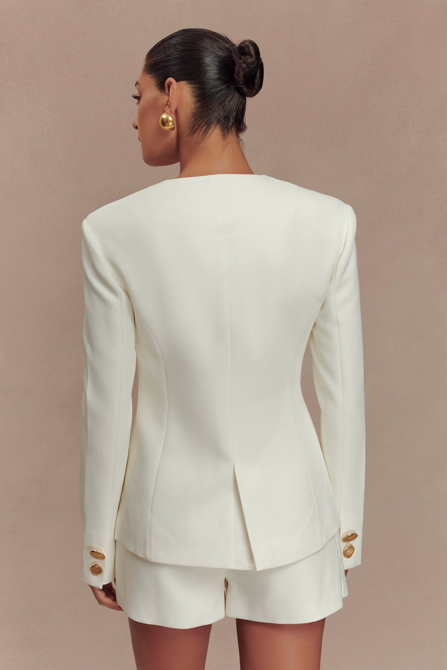 ROF Asya Karışık Düğme Blazer - Fildişi