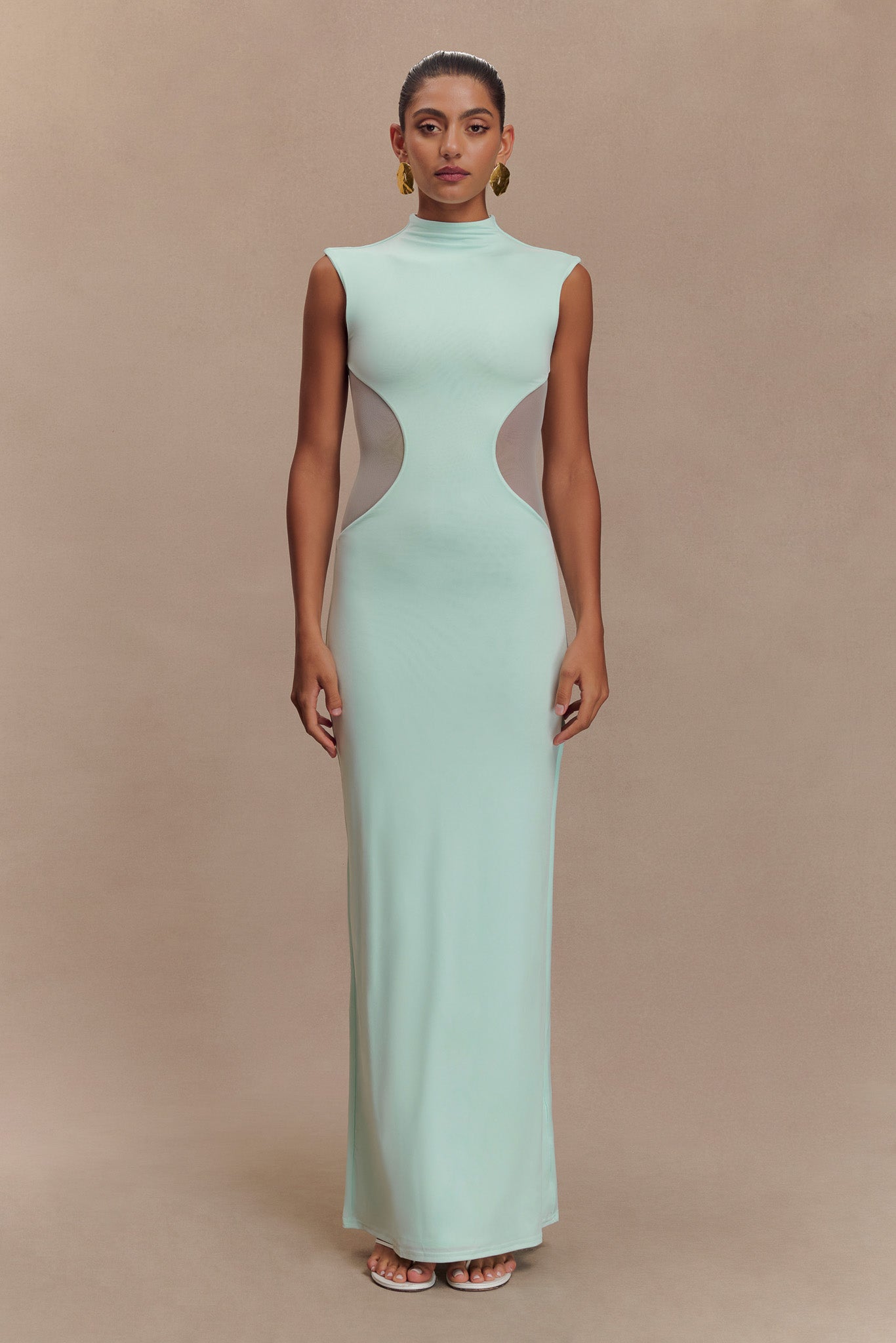 ROF Massie Slinky Ve Mesh Maxi Elbise - Lagoon
