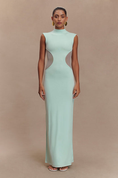 ROF Massie Slinky Ve Mesh Maxi Elbise - Lagoon