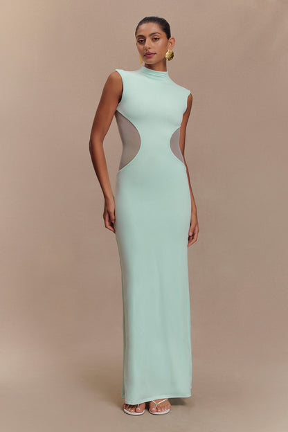 ROF Massie Slinky Ve Mesh Maxi Elbise - Lagoon