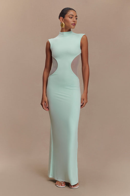 ROF Massie Slinky Ve Mesh Maxi Elbise - Lagoon