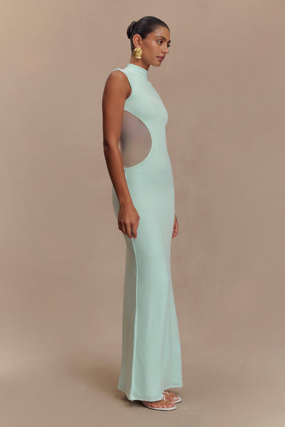 ROF Massie Slinky Ve Mesh Maxi Elbise - Lagoon