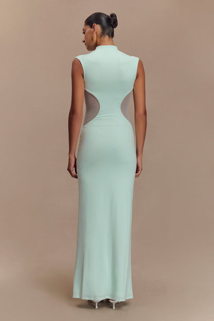 ROF Massie Slinky Ve Mesh Maxi Elbise - Lagoon