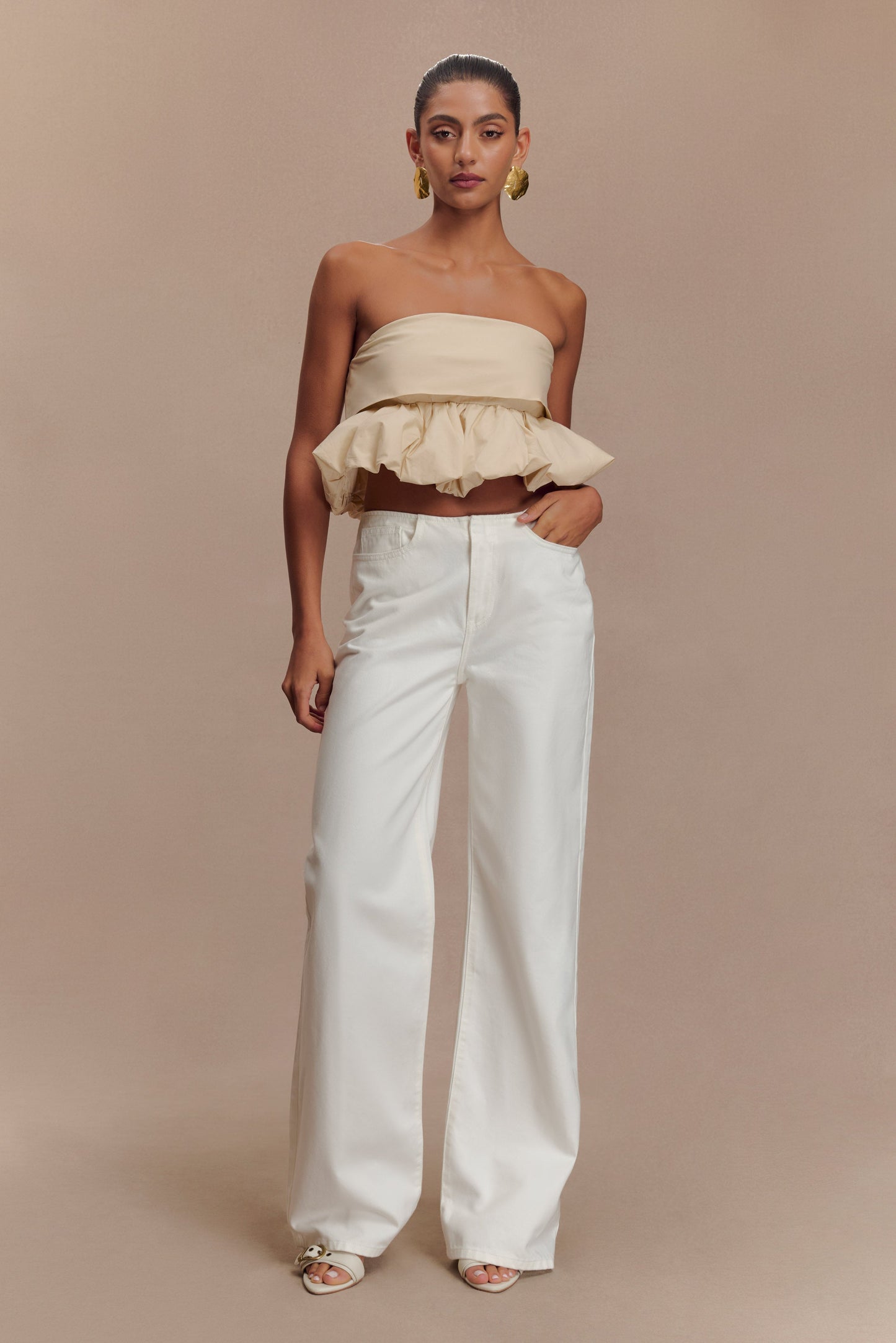 ROF Caitlin Mid Bel Denim Flare Jeans - Beyaz