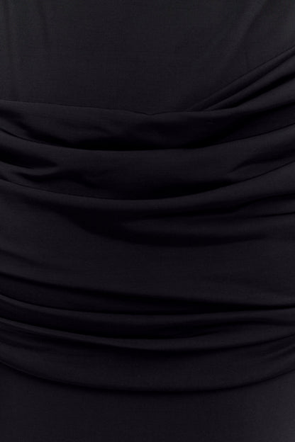 ROF Henley Slinky Drape Maxi Elbise - Siyah
