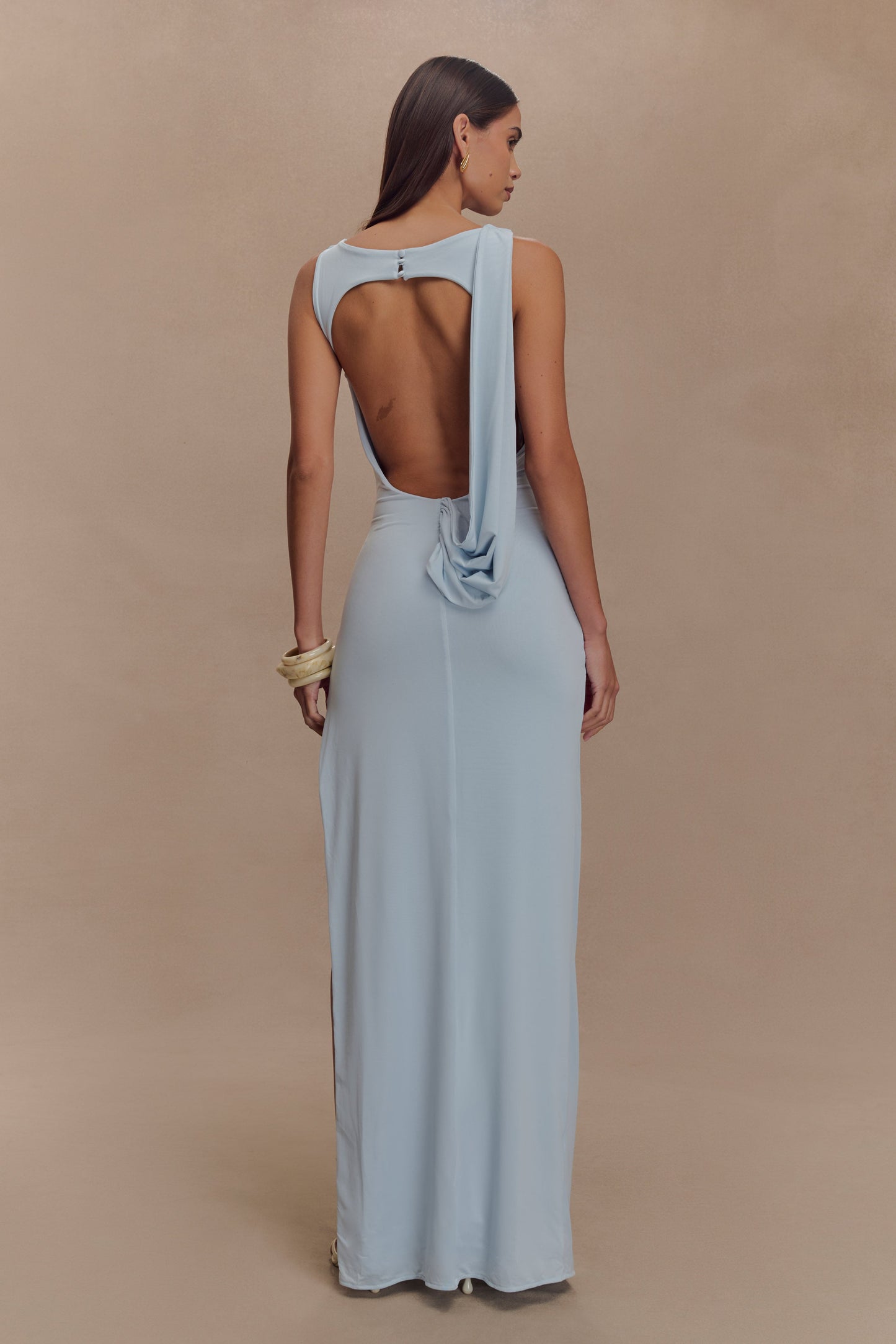 ROF Henley Slinky Drape Maxi Elbise - Soluk Mavi