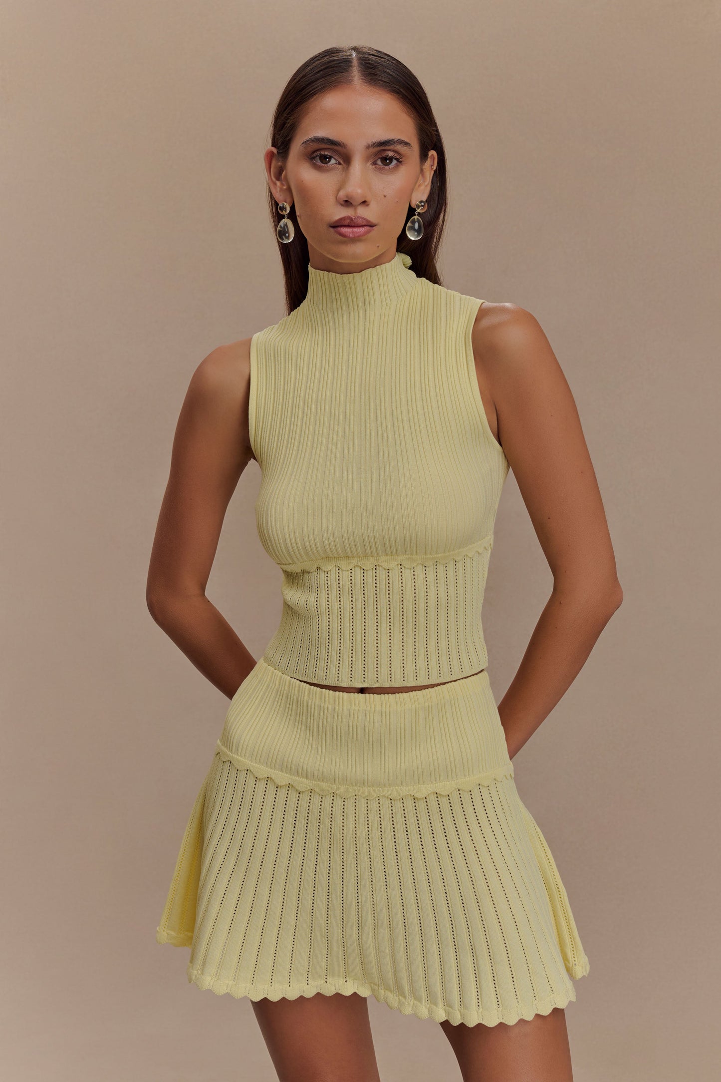 ROF Indy Pointelle Örgü Mini Etek - Limon