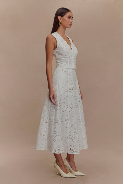 ROF Arla Broderie Midi Etek - Beyaz