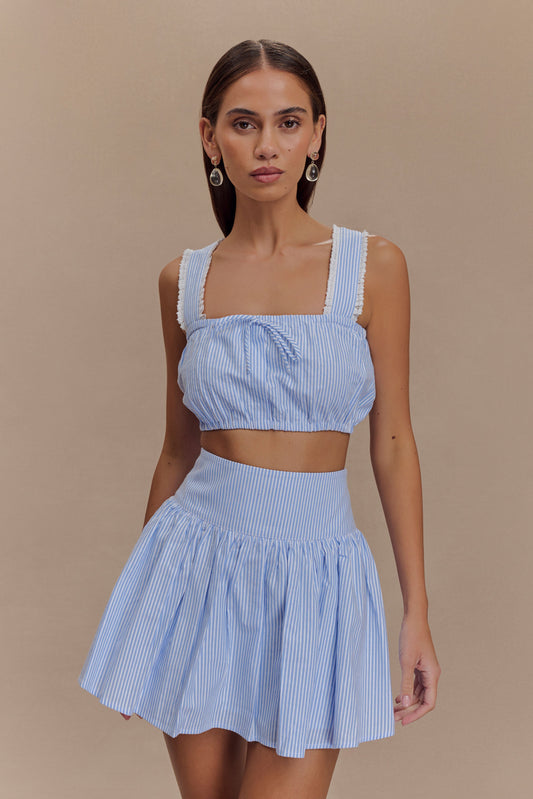 ROF Gretel Kolsuz Crop Top - Mavi Çizgili
