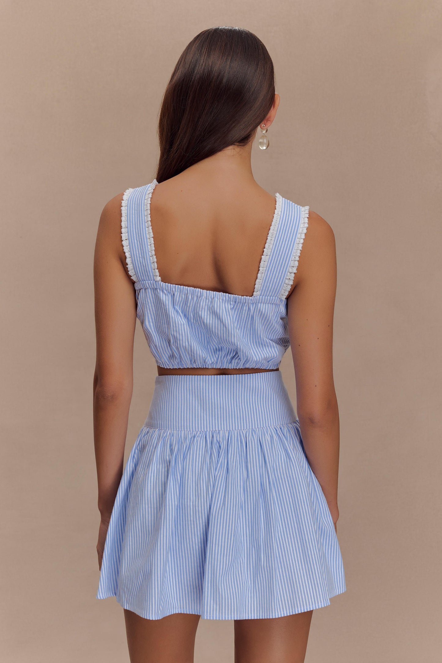 ROF Gretel Kolsuz Crop Top - Mavi Çizgili