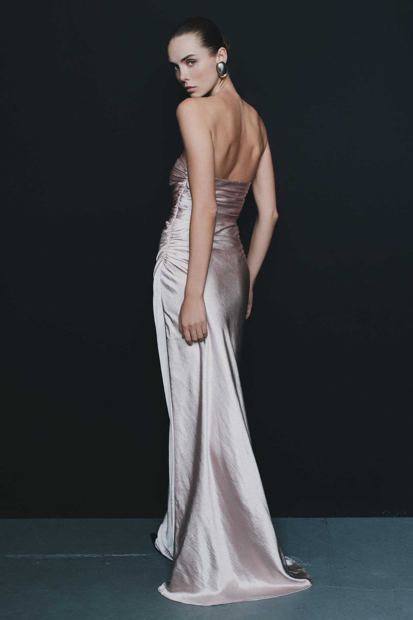 ROF Sedir Straplez Saten Maxi Elbise - Soft Pembe