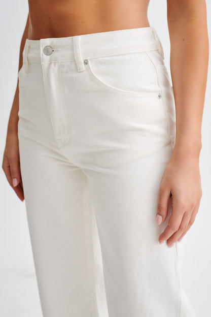 ROF Roxy Geniş Paça Yüksek Bel Denim Jean - Beyaz