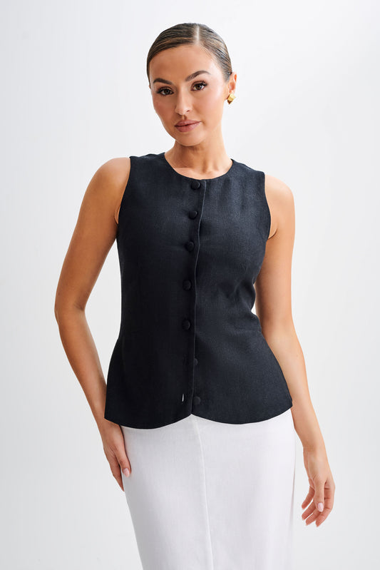 ROF Laurence Kolsuz Keten Longline Üst - Siyah