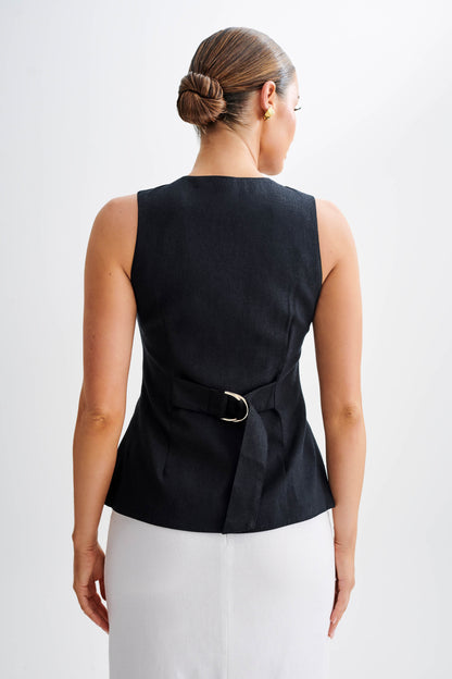 ROF Laurence Kolsuz Keten Longline Üst - Siyah